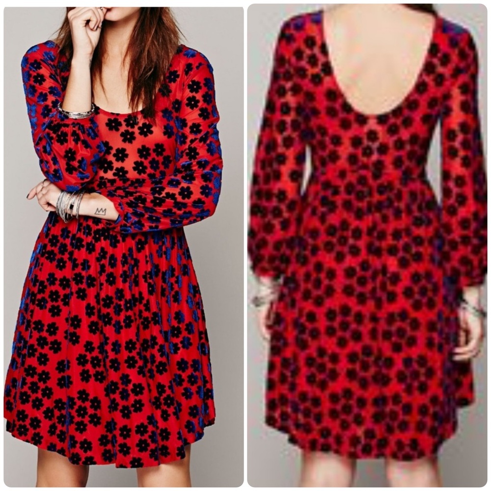 RARE Free People Ninties Drew Velvet Flocked Flower Mesh Dress XS
